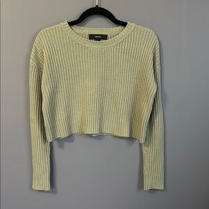 Ribbed Knit Cropped Sweater in Beige